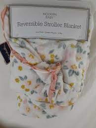 Modern Baby Muslin Reversible Stroller Blanket Pink Floral Girls Size 42x42 Modernbaby Stroller Blanket Modern Baby Baby Gifts