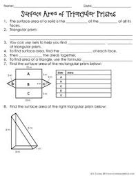 Surface Area Of Triangular Prisms Notes Triangular Prism Math Lesson Plans Middle School Lesson Plans