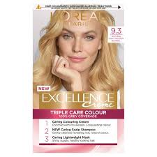 See your favorite hair dye blonde and hair crimp discounted & on sale. L Oreal Paris Excellence Permanent Hair Dye Natural Light Gold Blonde 9 3 Sainsbury S