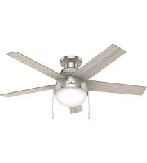 Find the black electrical wire labeled as line attached to the ceiling fan light dual dimmer switch. Hunter Fan 50278 Anslee 46 Inch Brushed Nickel With Light Gray Oak Natural Wood Blades Ceiling Fan