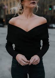 Black V Neck Off Shoulder Long Sleeve Fashion Pullover Sweater Off Shoulder Outfits Off The Shoulder Top Outfit Shoulder Tops Outfit
