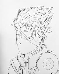 Contour kakashi, trying to vary the thickness and darkness of the line. Drawing Kakashi Sketch Naruto Drawing Easy