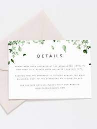 Greenery Wedding Details Card Template Green Leaf Wedding Etsy In 2021 Wedding Details Card Diy Wedding Templates Wedding Invitations Printable Templates