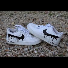 Black Air Forces With White Writing Nike Shoes Hand Painted Nike Air Force 1s Color Black White Size 7 Air Blackwhite Color Force Han In 2020 Nike Shoes Air Force Nike Air Shoes Painted Nikes