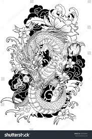 Unlike in the west, where dragons are symbols of ferocity and strength, in the east dragons are believed to be protectors of mankind. Hand Drawn Dragon Tattoo Coloring Book Japanese Styledragon Tattoo Hand Drawn Dragon Tattoo Colour Tattoo Coloring Book Tattoo Design Drawings
