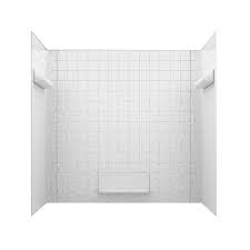Reinforced solid surface means color and texture run all the way through and cannot wear away. Swan 32 In X 60 In X 59 6 In 5 Piece Square Tile Easy Up Adhesive Alcove Tub Surround In White Ti 5 010 The Home Depot