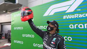 After passing the chequered flag at the end of the 60th lap, hamilton became the proud recipient of a revered gift to mark the occasion — one of michael schumacher's helmets, presented. Lewis Hamilton 91 Wins Mick Schumacher Hands Over His Father S Helmet To Hamilton As A Mark Of Tribute The Sportsrush