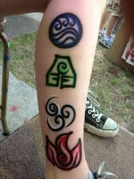 The last airbender fans, these are also the four kinds of bending that people can potentially use if they're born with the ability. Avatar Last Airbender Korra Tatoo Water Earth Air Fire Smaller Maybe With A Quote As Well Elements Tattoo Cool Tattoos Tattoos