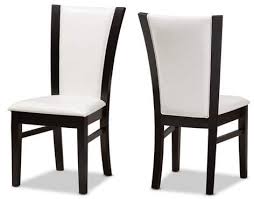 Set Of 2 Adley Modern And Contemporary Finished Faux Leather Dining Chairs White Dark Brown Baxton Studio White Dining Chairs Leather Dining Chairs Faux Leather Dining Chairs