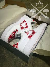 Air Force 1 Black Bandana Shoes Nike Air Force One 1 Low Custom Red Bandana Men S White Nike Air Force Ones White Sneakers Men White Shoes Sneakers