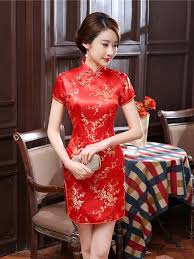 Red Plum Blossom Short Cheongsam Dress Uoozee In 2020 Traditional Dresses Chinese Style Dress Cheongsam Dress