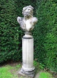 Greek Stone Pillar Anguished Bust Garden Statues Roman Garden Stone Pillars