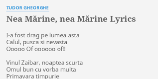 Lucian vasiliu securitate oracle 11g features pl/sql marine family network mct. Nea MÄƒrine Nea MÄƒrine Lyrics By Tudor Gheorghe I A Fost Drag Pe