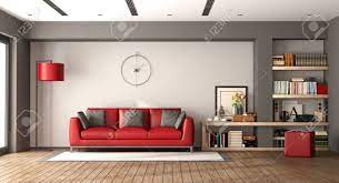 Abonniere envato elements für unbegrenztes herunterladen von photos gegen eine monatliche gebühr. Moderner Wohnzimmer Mit Rotem Sofa Und Holzernem Bucherregal Wiedergabe 3d Lizenzfreie Fotos Bilder Und Stock Fotografie Image 94674222