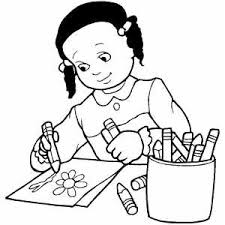Free online coloring pages, drawing and games for kids. Girl Drawing Flower Coloring Page