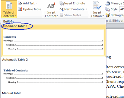 Microsoft Table Of Contents Word 2010