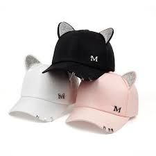 2018 New Meow Women S Summer Fall Black White Pink Hat Cat Ears Cat Baseball Cap With Rings And Lace Cute Girl Hat Girl With Hat Stylish Caps Cute Hats