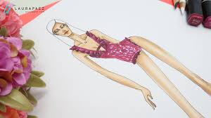 Como dibujar un vestido de forma fácil para niños. Como Dibujar Un Vestido De Bano En Figurines De Moda Laura Paez