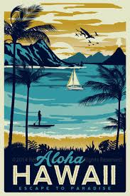 Hawaii Retro Vintage Travel Poster Surf Palm Trees Carteles Vintage Viajes Carteles De Viajes Vintage Carteles De Viajes Y Viajes