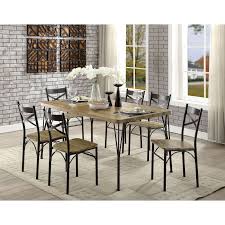 Furniture Of America Milland 7 Piece Industrial Farmhouse Dining Table Set Industrial Dining Sets Farmhouse Dining Table Set Dining Table Setting