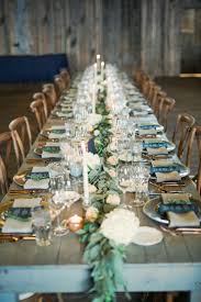A Strapless Wedding Gown For A Winter Wedding At Blue Sky Ranch Blue And Gold Colour Palette Rustic Wedding Table Decor Rustic Wedding Table Wedding Table Settings