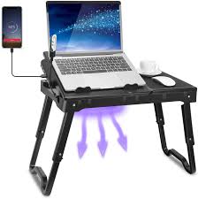 Mind reader adjustable computer lap desk, black. Amazon Com Teqhome Laptop Desk For Bed Adjustable Laptop Bed Table With Fan Portable Lap Desk With Foldable Legs Laptop Stand For Couch Sofa Bed Tray With Led Light 4 Usb Ports Storage