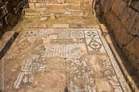 Floor decorated with mosaic ceramic tiles, architectural detail from Lissos archaeological site, south-west coast of Crete island, Greece Stock PH๏τo | Adobe Stock