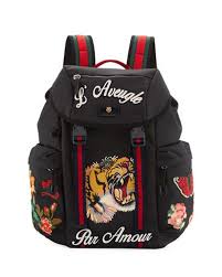 Gucci L Aveugle Par Amour Backpack In 8662 Modesens Black Gucci Backpack Embroidered Backpack Gucci Men