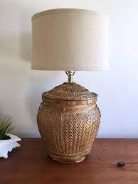 Wooden table lamp, bedside lamps set of 2, vintage table lamps with wood base, modern nightstand lamps with linen fabric shade,decorative desk reading lamp for bedroom,living room, office. Wicker Basket Lamp Woven Basket Table Lamp Bohemian Rattan Lamp 70s Jungalow Basket Lamp Beach Cottage Large Basket Table Lam Rattan Lamp Lamp Red Lamp