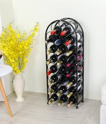 Pag 23 Bottles Arched Freestanding Floor Metal Wine Rack Holders Stands With 4 Adjustable Foot Pads Black Metal Wine Rack Metal Bottle Holders Modern Wine Rack