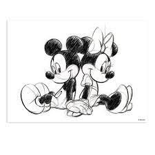 toile mickey minnie disney 70 x 50cm noir blanc dessin croquis coloriage simple colline