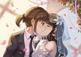 Download Lesbian Anime Couple Married Kiss Wallpaper | Wallpapers.com