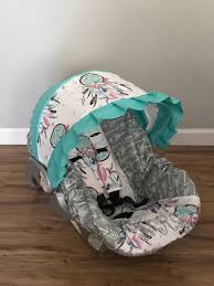 Dream Catcher Fabric With Arrows And Teal Blue Ruffle Baby Infant Car Seat Cover With Free Monogram And Matching Minky Strap Covers Baby Car Seats Infant Car Seat Cover Baby Girl