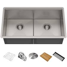 Our pull down models hit all the right spots, allowing you to reach every hard to get place inside and outside of the sink with a. Workstation 33 Undermount 16 Gauge Stainless Steel 50 50 Double Bowl Kitchen Sink