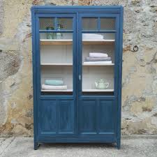 Valerie Armoire Bibliotheque En Bois Peinte En Bleue Interieur Blanc Meubles Et Rangements Par Boutique Mobilier De Salon Meuble Vitrine Relooking Armoire