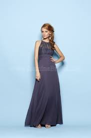 b163015 long high neck lace poly chiffon bridesmaid dress