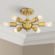 Possini Euro Design Mid Century Modern Ceiling Light Semi Flush Mount Fixture Antique Brass 13 Wide 6 Light Sputnik For Bedroom Walmart Com Walmart Com