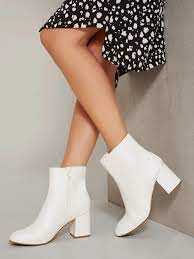 Almond Toe Block Heel Booties Shein Usa