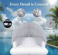 GASKY 70" Inflatable Pool Floats with Removable Canopy 2 Person Indoor & Outdoor Tanning Pool Lounger Built-in Cup Holders Portable Lounger for ...