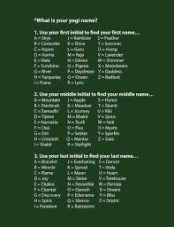 What Is Your Yogi Name Read This Chart And Find Out Yogi Yoga Quotes Yoga
