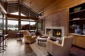 Design ideas for a classic formal living room in london with grey walls, light hardwood flooring, a standard fireplace, no tv and beige floors. Mid Century Marvelous On Bainbridge Island Rustic Living Room Seattle By A Real Estate Girl Friday Houzz