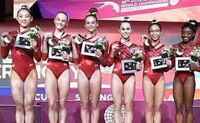 (et) jade carey, sunisa lee, jordan chiles, simone biles, mykayla skinner and grace mccallum. Usa Gymnastics U S Women Conquer Worlds For Team Title 2020 Olympic Berth