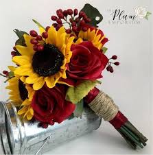 Bouquets Sunflower Red Rose Bouquet W Yellow Sunflowers Red Etsy In 2020 Red Bouquet Wedding Red Rose Bouquet Sunflower Wedding Bouquet