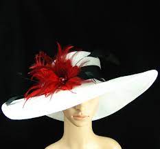 Kentucky Derby Hat With Black And Red Feathers White Wide Brim Hat Formal Hat Race Hat Derby Hats Kentucky Derby Hat Kentucky Derby Hats