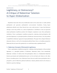 Legitimacy, or Democracy? A Critique of Habermas' Solution to  Hyper-Globalization