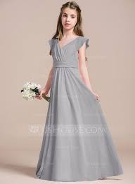 Us 87 00 A Line V Neck Floor Length Chiffon Junior Bridesmaid Dress With Ruffle Jj S House Kids Bridesmaid Dress Young Bridesmaid Dresses Girls Bridesmaid Dresses