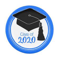 Class Of 2020 Grad Cap Blue And White Paper Plate Zazzle Com 2020 Grad Caps 2020 Grad Congratulations Graduate