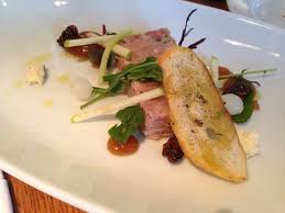 Pork & black pudding terrine, hot mustard remoulade, brown sauce & walnuts £8 leek, potato & wild garlic soup, tarragon cream & crispy onions £7.50 cured & seared salmon, fennel, radish, bread crisp & saffron mayonnaise £8.50 burrata & blood orange, buckwheat, chilli & purple sprouting broccoli £9. Ham Hock Terrine Starter Bilde Av The Grey Goose I Gilmorton Tripadvisor