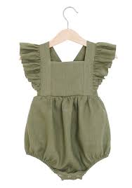 Handmade Olive Green Linen Vintage Style Baby Romper Rockyracoonapparel On Etsy Baby Girl Clothes Vintage Romper Baby Kids Fashion