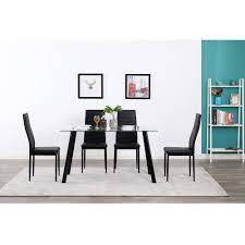 5pcs Elegant Dining Set Clean Glass Dining Table With 4 Chairs Dining Room Furniture Glass Dining Room Table Furniture Dining Room Chairs